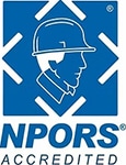 NPORS Accredited logo featuring a construction worker in a hard hat.
