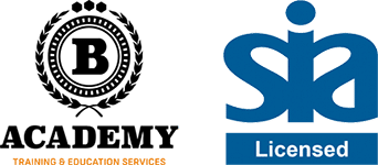 B Academy Training & Education Services logo alongside the SIA Licensed logo.